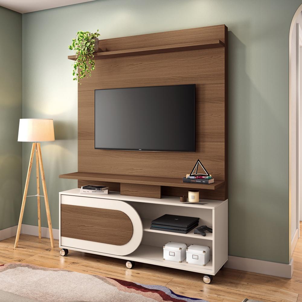 Imagem 3 do produto Estante Home HB Móveis Órbis Até 55″ Castanho/Off White