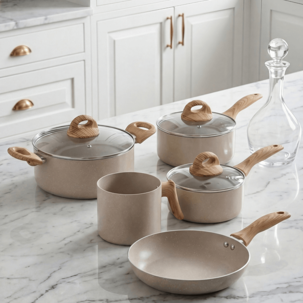 Imagem 2 do produto Conjunto de Panelas Revestimento Cerâmico Brinox com Indução Smart Plus Areia 5 Peças