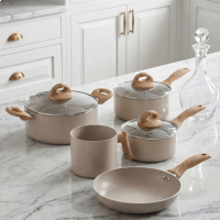 Imagem ilustrativa sobre o produto Conjunto de Panelas Revestimento Cerâmico Brinox com Indução Smart Plus Areia 5 Peças