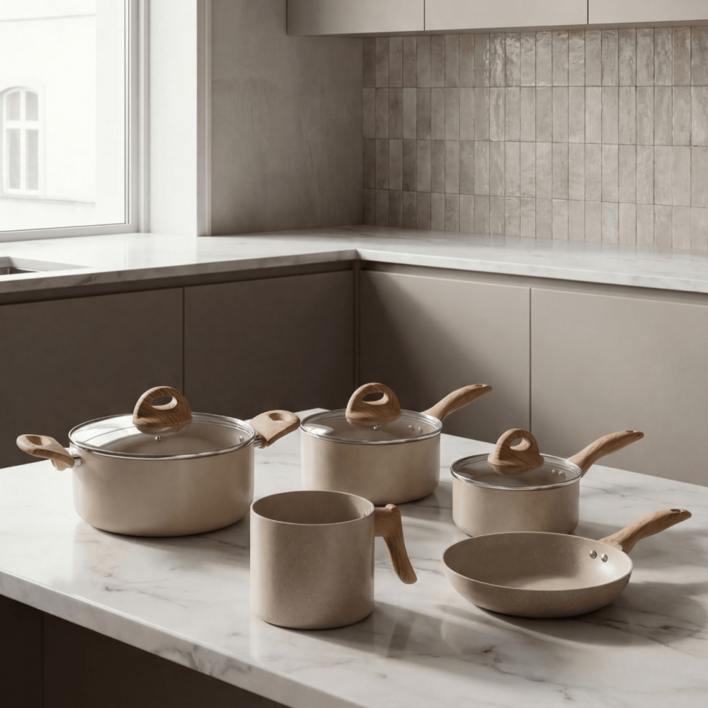 Imagem 3 do produto Conjunto de Panelas Revestimento Cerâmico Brinox com Indução Smart Plus Areia 5 Peças