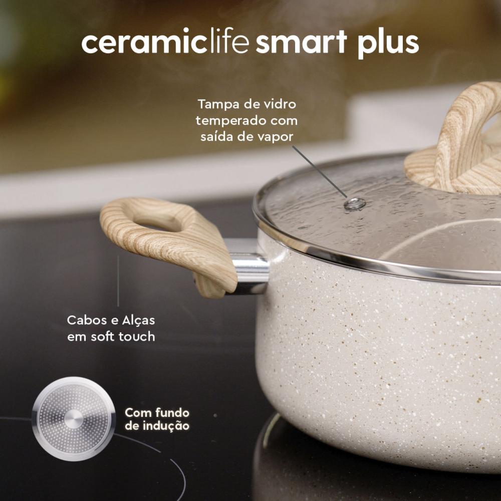 Imagem 4 do produto Conjunto de Panelas Revestimento Cerâmico Brinox com Indução Smart Plus Areia 5 Peças