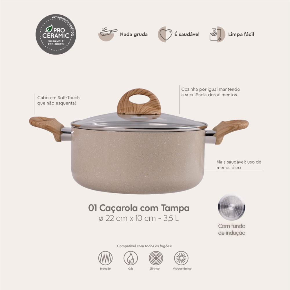Última imagem em  miniatura do produto Conjunto de Panelas Revestimento Cerâmico Brinox com Indução Smart Plus Areia 5 Peças