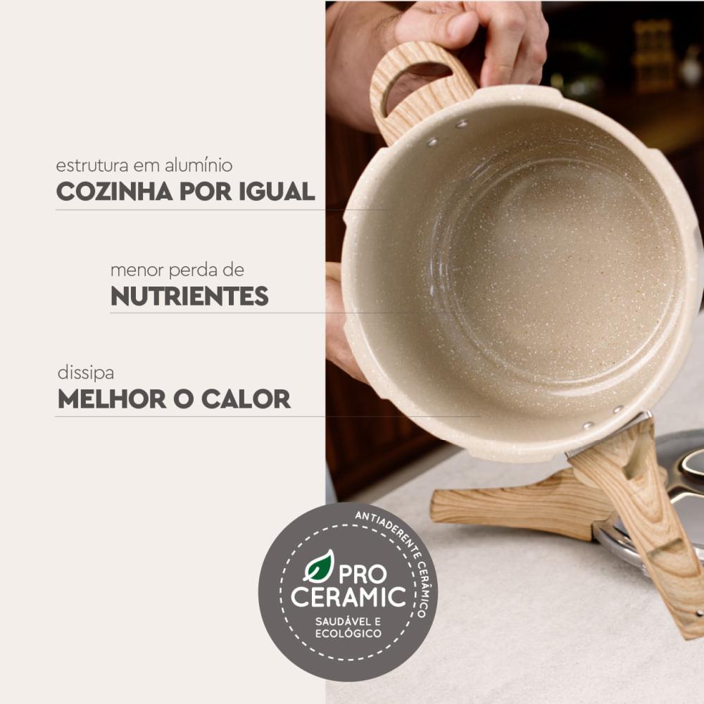 Imagem 4 do produto Panela de Pressão com Indução Brinox Pressure Antiaderente Ceramic Life 4,2 Litros Areia