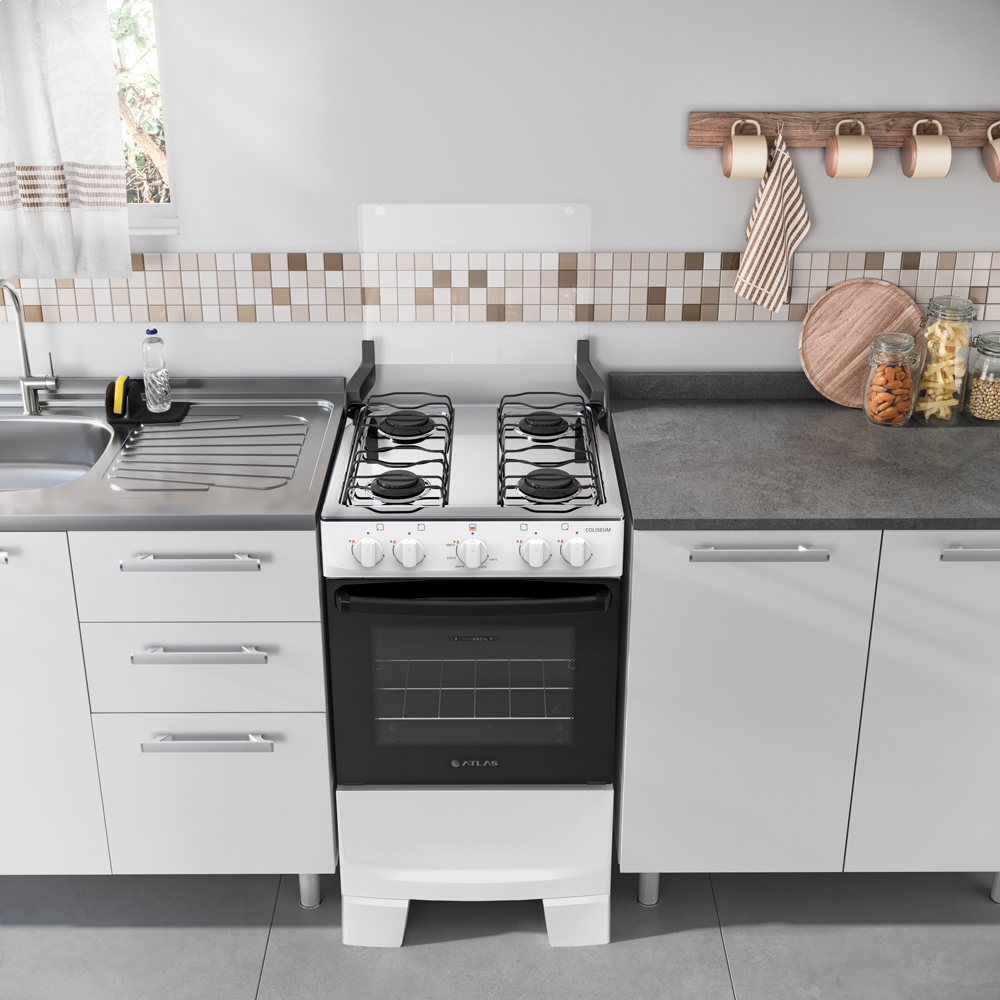 Imagem 4 do produto Fogão a Gás 4 Bocas Atlas Coliseum Plus Mesa inox Branco