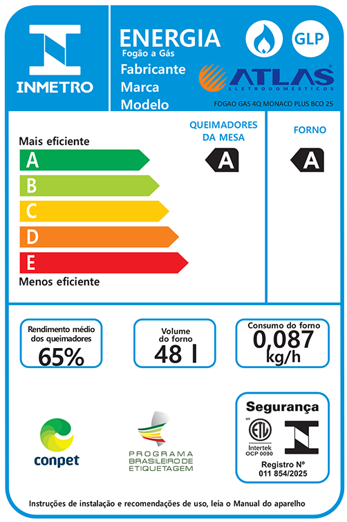 Última imagem em  miniatura do produto Fogão a Gás 4 Bocas Atlas Mônaco Plus Branco