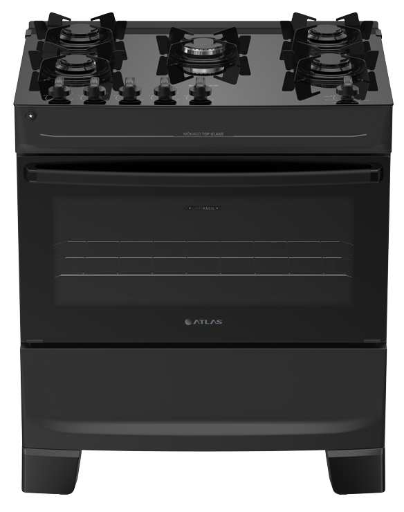 Imagem 1 do produto Fogão a Gás 5 Bocas Atlas Mônaco Top Glass Preto