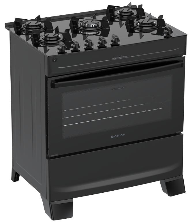 Imagem 2 do produto Fogão a Gás 5 Bocas Atlas Mônaco Top Glass Preto