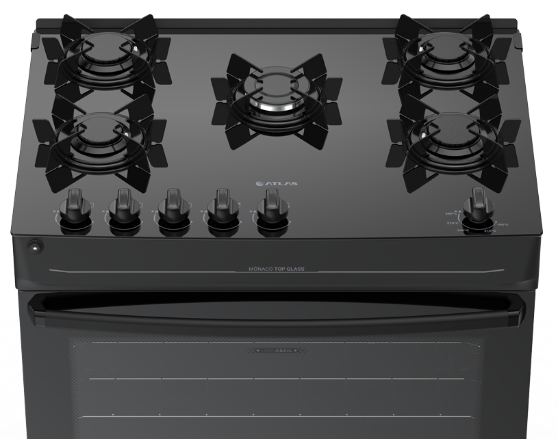 Imagem 4 do produto Fogão a Gás 5 Bocas Atlas Mônaco Top Glass Preto