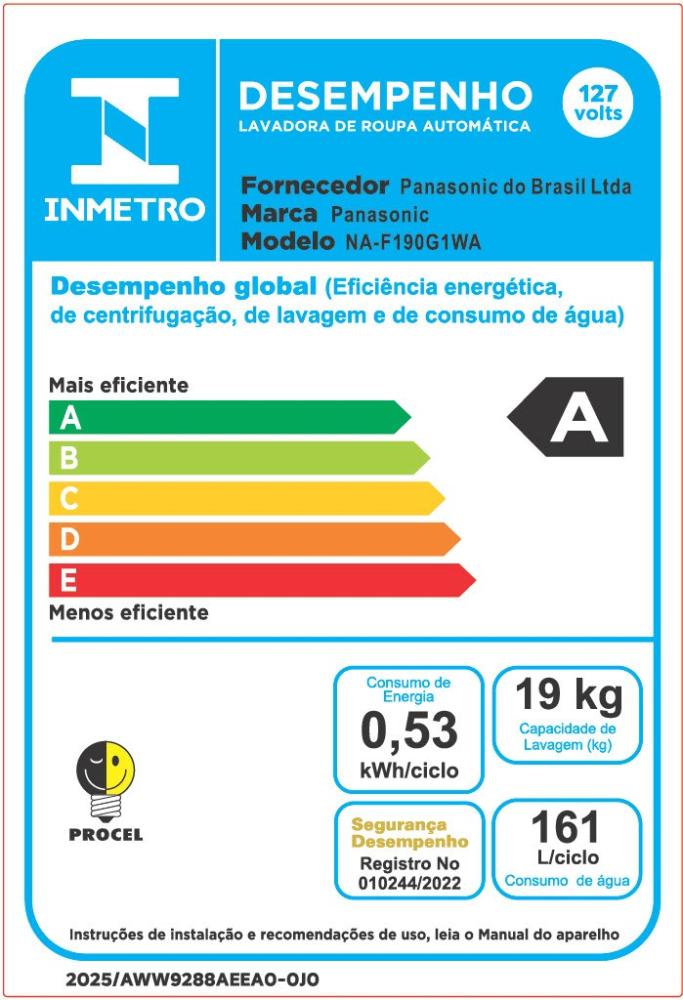 Última imagem em  miniatura do produto Lavadora de Roupas Panasonic Intuitive 19kg NA-F190 Branco 110V