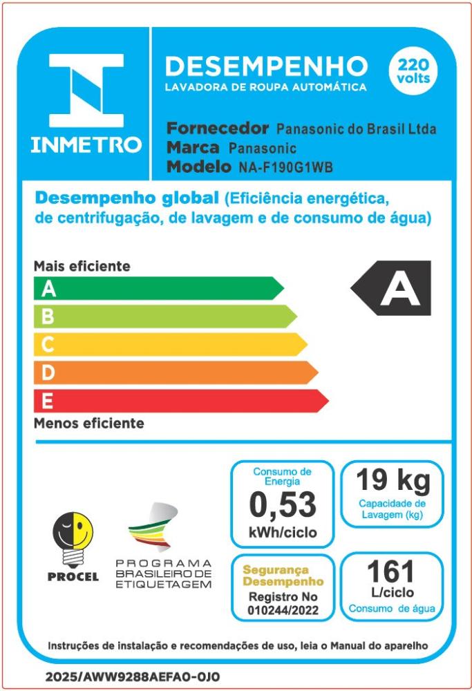 Última imagem em  miniatura do produto Lavadora de Roupas Panasonic Intuitive 19kg NA-F190 Branco 220V