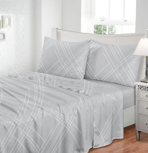 Imagem 1 do produto Jogo de Lençol Queen Jolitex 3 Peças Toque de Seda Riscado Cinza