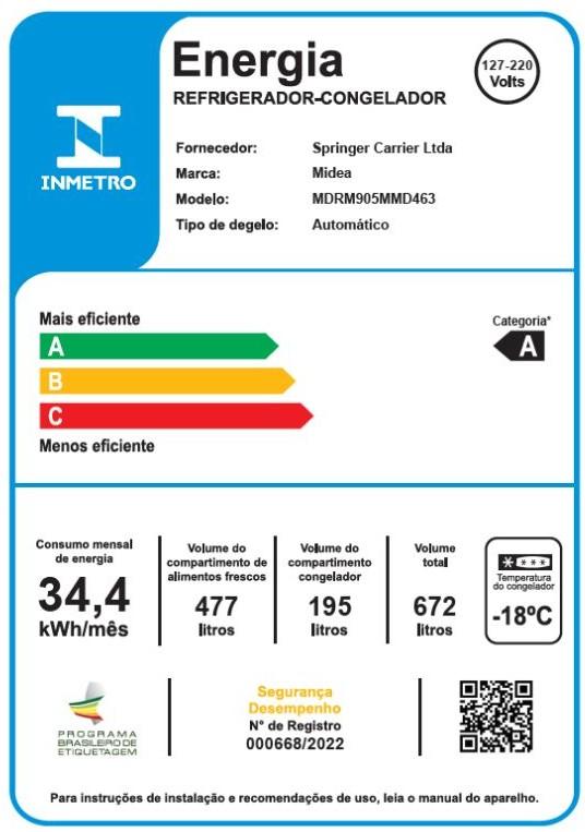 Última imagem em  miniatura do produto Geladeira Midea 672 Litros Inverter 3 Portas Frost Free RM905 Inox Bivolt
