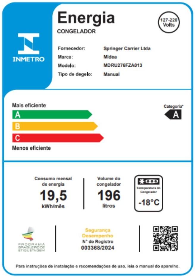 Última imagem em  miniatura do produto Freezer Vertical 1 Porta Midea MDRU276FZA013 196 Litros Inverter Branco Bivolt