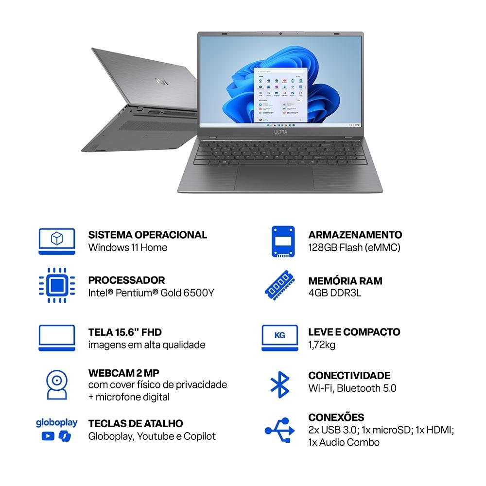 Última imagem em  miniatura do produto Notebook Ultra 15,6 Pentium Gold 6500Y 4GB 128GB UB365 Cinza