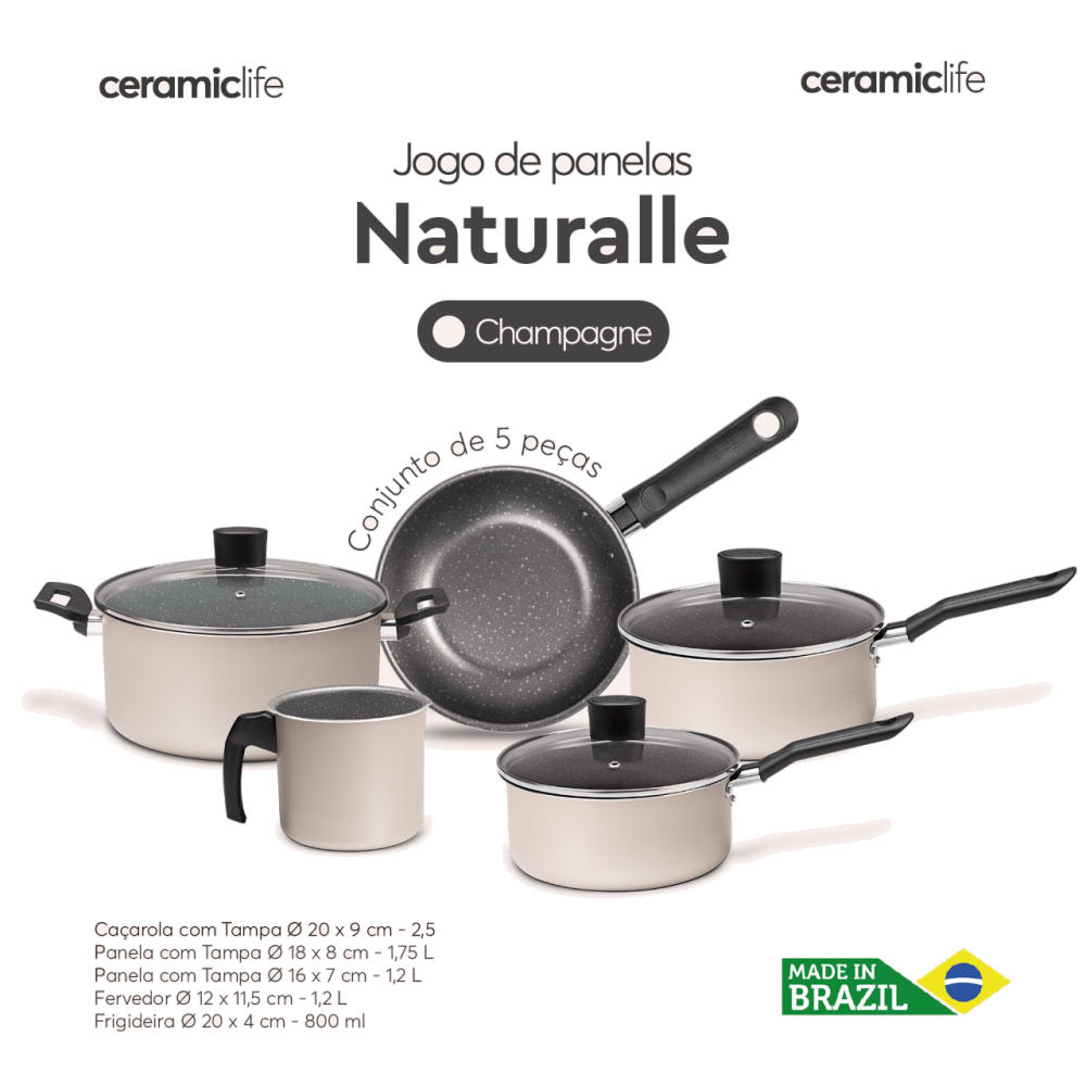 Imagem 3 do produto Conjunto de Panelas Brinox Ceramic Life Naturalle Chapanhe 5 Peças