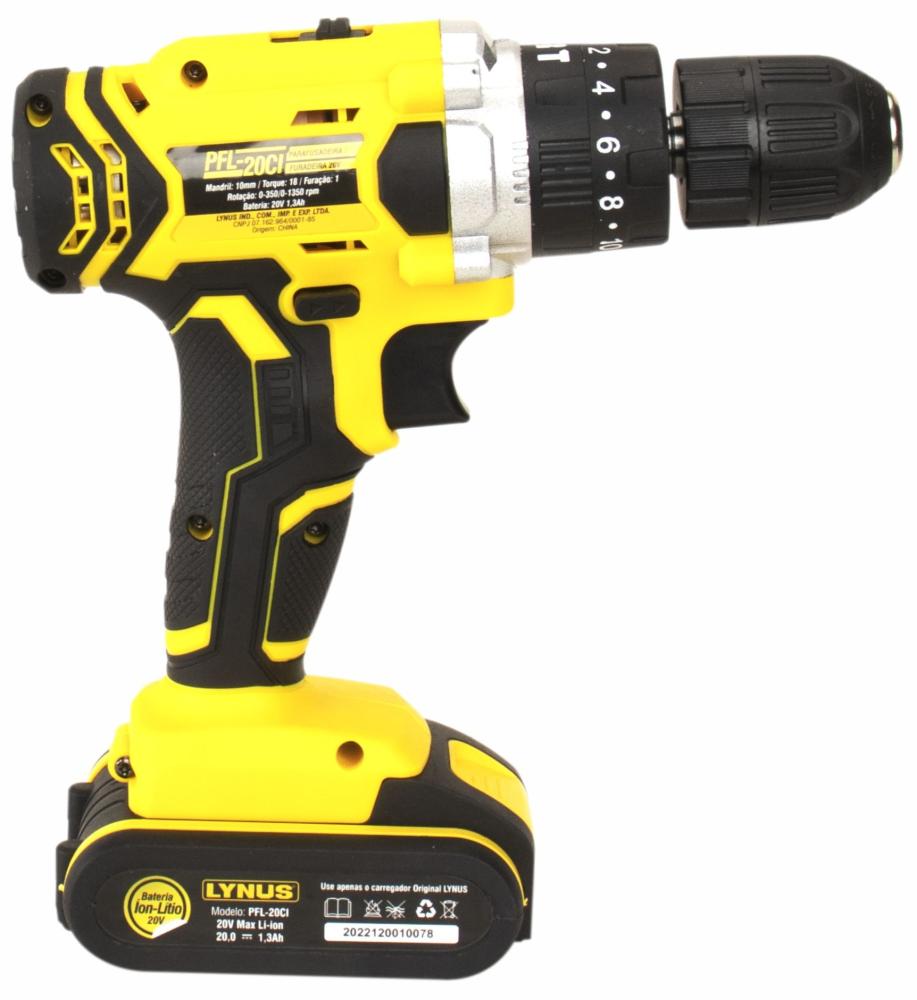 Imagem 2 do produto Parafusadeira Furadeira Lynus PFL-20CI 20V Amarelo/Preto Bivolt