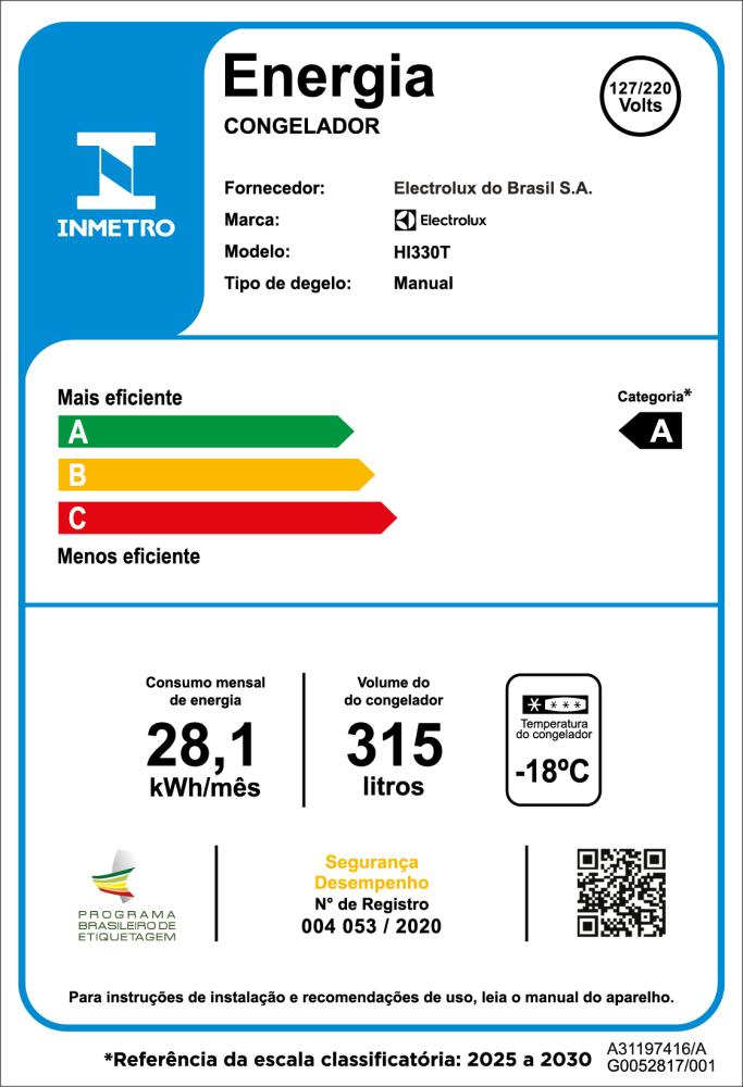 Última imagem em  miniatura do produto Freezer Horizontal Electrolux HI330T 315 Litros Inverter Branco Bivolt