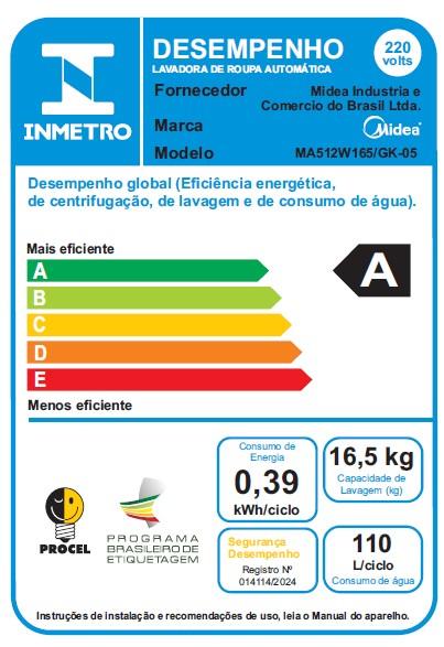 Última imagem em  miniatura do produto Lavadora de Roupas Midea Wave Impeller 16,5kg MA512W165 Titanium 220V