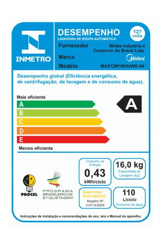 Última imagem em  miniatura do produto Lavadora de Roupas Midea Wave Agitador 16kg MA512W160A/WK Branca 220V