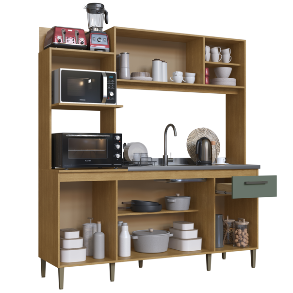 Imagem 2 do produto Cozinha Compacta 1,80 cm Cadorin Rafaela Freijó/Verde