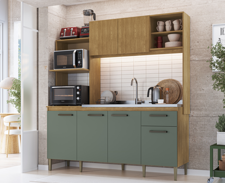 Imagem 3 do produto Cozinha Compacta 1,80 cm Cadorin Rafaela Freijó/Verde