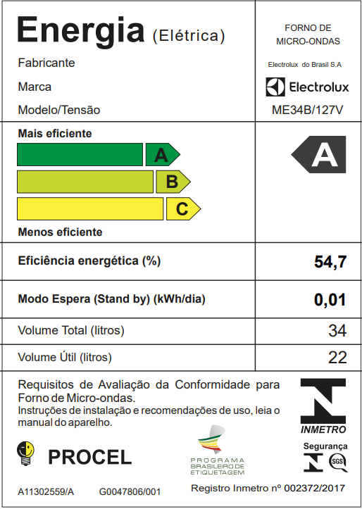 Imagem 3 do produto Micro-Ondas Electrolux ME34B 34 Litros Branco 110V