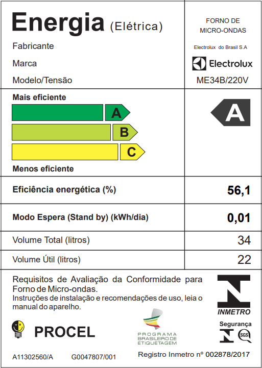 Imagem 3 do produto Micro-Ondas Electrolux ME34B 34 Litros Branco 220V