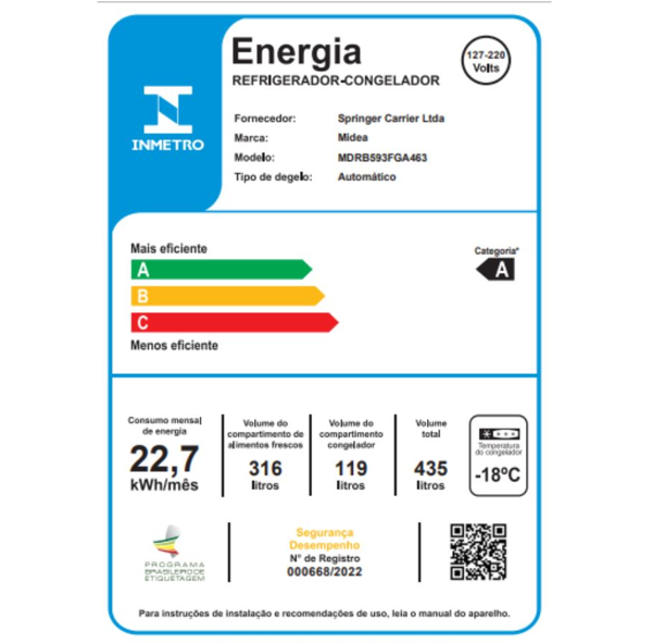 Última imagem em  miniatura do produto Geladeira Midea 435 Litros Inverter Frost Free MDRB593FGA463 Inox Bivolt