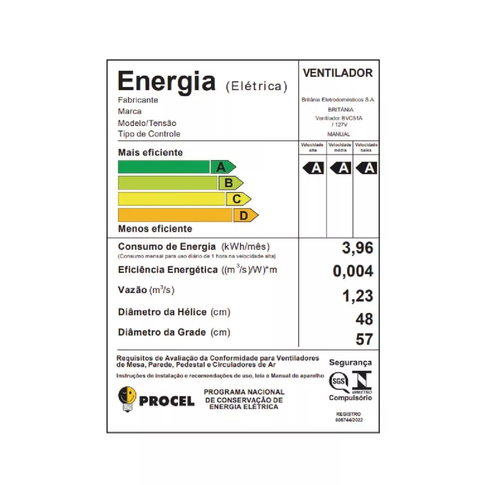 Última imagem em  miniatura do produto Ventilador de Coluna Britânia 48cm BVC51A Maxx Force 175W Preto 220V