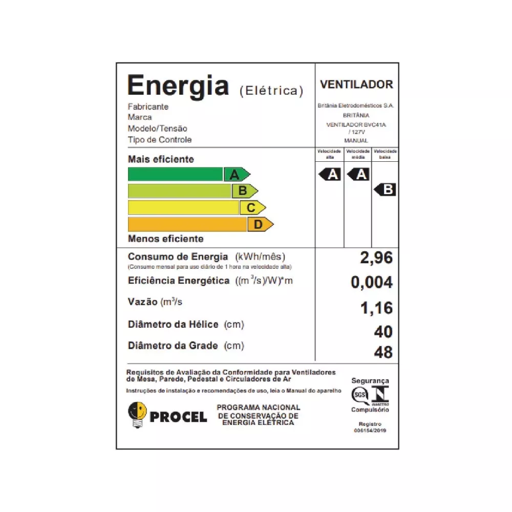 Imagem 3 do produto Ventilador de Coluna Britânia 40cm BVC41A 160W Preto 220V