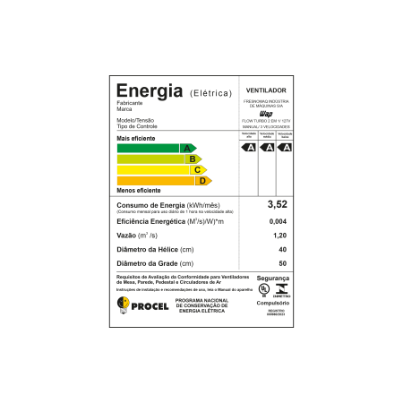 Última imagem em  miniatura do produto Ventilador de Mesa e Parede Wap 50cm Flow Turbo 180W Preto 220V